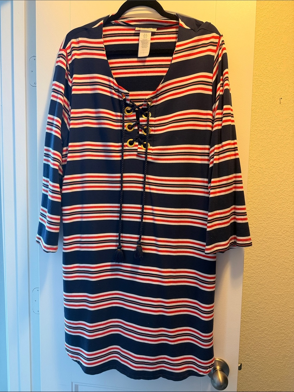 La Blanca Sailor Stripe Lace-Up Swimsuit Cover-Up Tunic XL